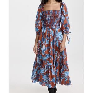 Cara Cara Jazzy Smocked Midi Dress in Nippon Terracotta Size M